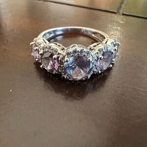 Tanzanite With CZ Surrounding Stones. Set in Sterling Silver. Ring Size 7.